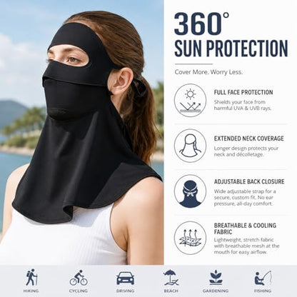 Face Cover for Sun Protection UPF 50+ UV Face Mask, UV Face Shield for Golf, Hiking Fishing & Outdoors Breathable - color: Black