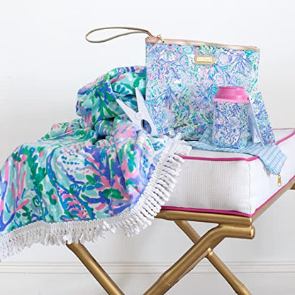 Lilly Pulitzer Water Resistant Vinyl Beach Day Pouch, Zipper Bag Includes Drink Hugger, Small Pouch, and Towel Clips - color: Soleil It On Me