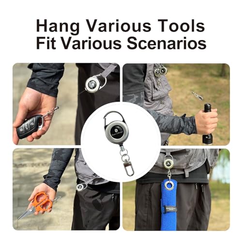 BasicGear Zinger Retractable Keychain 2 Pack – Brushed Metal with 24" Cord, Heavy Duty Badge Reel for Fishing & Outdoors