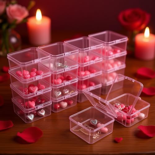 30 Pieces Square Empty Mini Clear Plastic Storage Box, 2.16x2.16x1.38 inch | Hinged Lids, For Small Items, Craft Projects - size: 2.16 x 2.16 x 1.38 inch