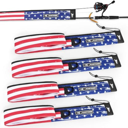 KastKing MeshGuard Rod Socks, Fishing Rod Sleeve, Neoprene Fishing Pole Sleeve, Fishing Rod Covers, Built-in Hanging Loop & Adjustable Lanyard, Fits Casting, Spinning, & Fly Rods - color: Flag 4 Pcs, style: Spinning