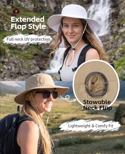 Home Prefer UPF 50+ Wide Brim Sun Hats with Neck Flap Sun Protection Hat for Men Women Gardening Fishing Summer Bucket Hat - color: White