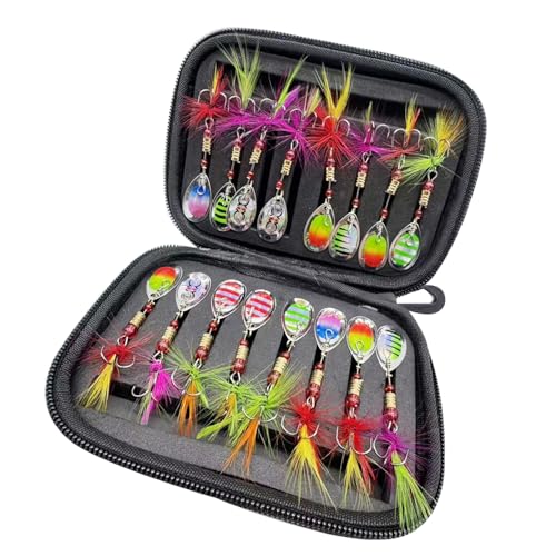 Fishing Spinner Baits Lures Kit for Trout Bass Salmon Lures with Treble Fishing Hooks, Rooster Tail Fishing Gears Spoons Effective in Freshwater/Saltwater - color: 16pcs/bag with Rooster Tail