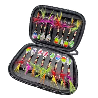 Fishing Spinner Baits Lures Kit for Trout Bass Salmon Lures with Treble Fishing Hooks, Rooster Tail Fishing Gears Spoons Effective in Freshwater/Saltwater - color: 16pcs/bag with Rooster Tail