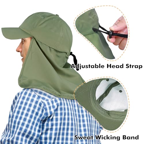 Tirrinia Wide Brim Sun Hat with Neck Flap for Men & Women, Breathable Hiking Fishing Safari Hat, Outdoor UV Protection Cap - color: Green