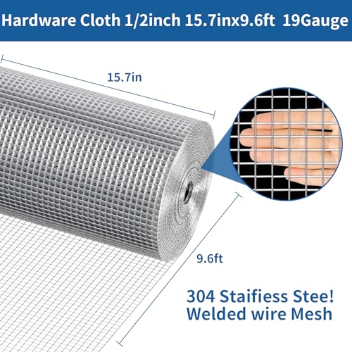 304stainless Steel Welded Wire Mesh, 1/2 Inch Hardware Cloth, Chicken Wire Fence Mesh Cage Poultry Garden Plant Support Containment Fence(15.7in×9.6ft) - size: 1/2inch 15.7in x9.6ft