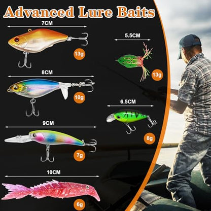 FONMANG 322-Piece Fishing Lures Kit - Buzz Bait/Spinner Baits/Jig/Frog, Fishing Tackle Box with Tackle Included, Soft Bait/Hooks/Weights, Fishing Gear Lure Kit Gift for Men Freshwater Bass Trout - color: B-153pcs Freshwater Fishing Kit