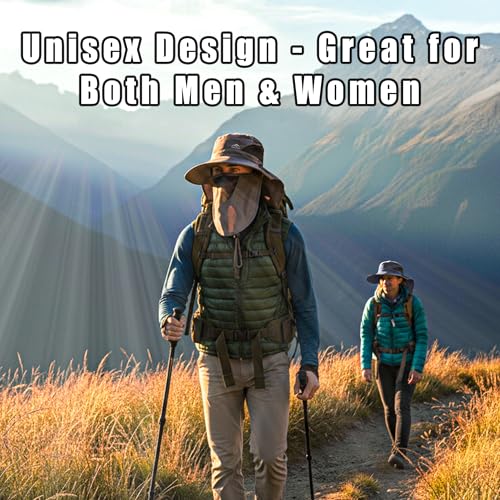Sun Hat for Men & Women, Breathable Wide Brim Outdoor Fishing Hat with Face Cover & Neck Flap - color: Dark Gray