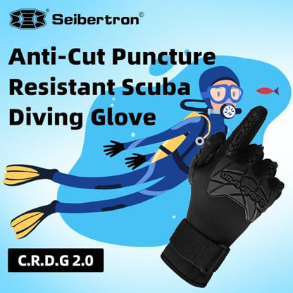 Seibertron Patented C.R.D.G 1.0 Aramid Anti-Cut Puncture Resistant Diving Gloves - color: C.R.D.G 2.0-Black, size: Small