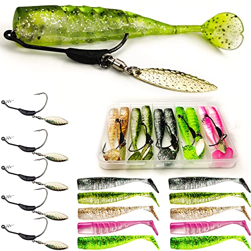 Soft Fishing Lures Shad Minnow Swimbaits, Pre-Rigged Jig Heads Paddle Tail Swim Baits for Bass, Trout, Walleye, Crappie, Sinking Jigs Bait for Saltwater Freshwater, Fishing Gifts for Men - color: B3-15pcs-3.5"-3/16oz