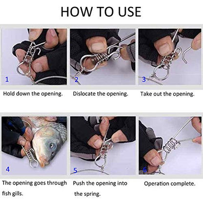 Fish Stringer, Fishing Stringer Clip Live Fish Lock, with High Strength Snaps/Buckles, Big Fish Wire Rope Cable Fishing Holder Kit with Float and Plastic Handle - style: 5M-5buckles