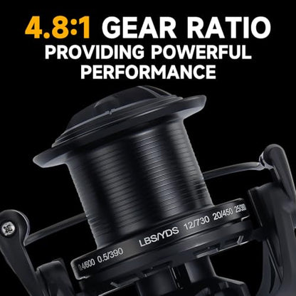 HAUT TON Spinning Reel 8000/9000/10000/12000/14000,6+1BB Metal Surf Fishing Reels,4.8:1 Gear Ratio 55lbs Drag Heavy Long Casting Inshore Saltwater Monster Fish - size: 12000, style: Ht-ngk(black)