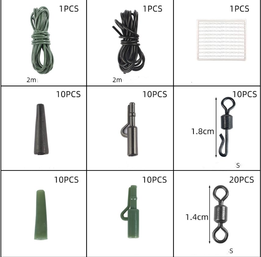 178-Piece Carp Fishing Tackle Kit with Storage Box, Includes Carp Hooks, Anti Tangle Sleeves, Hook Stop Beads, Rolling Swivels & Assorted Terminal Fishing Accessories