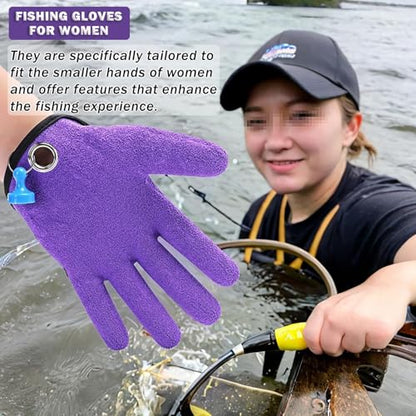 Fishing Gloves with Magnet Release - Non-Slip, Professional, Puncture Proof, Fish Handling - color: Left hand