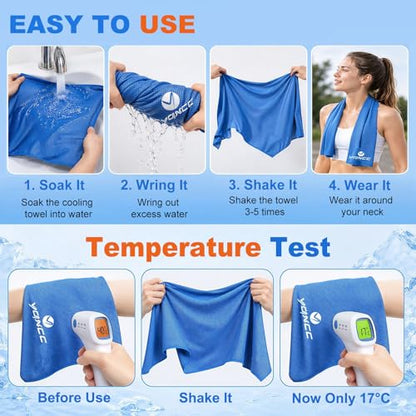 YQXCC 2 Pack Cooling Towels (47"x12"), Ice Cool Neck Towel, Soft Breathable Microfiber for Yoga, Golf, Gym, Running, Camping & Hot Weather - color: 2*light Blue
