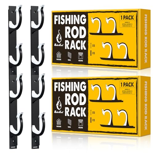 QudraKast Horizontal Fishing Rod Holder for Garage Wall Ceiling Mount - Fishing Pole Holders Fishing Rod Rack Holds Up to 4 Rods or Combos, Ideal Fishing Gift (2pack)