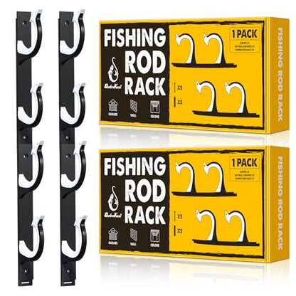 QudraKast Horizontal Fishing Rod Holder for Garage Wall Ceiling Mount - Fishing Pole Holders Fishing Rod Rack Holds Up to 4 Rods or Combos, Ideal Fishing Gift (2pack)