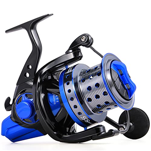 Sougayilang Spinning Reels 10000 Series Surf Fishing Reels, Ultra Smooth Powerful with CNC Aluminum Spool, Inshore & Offshore Saltwater Fishing - color: Blue- SFL10000