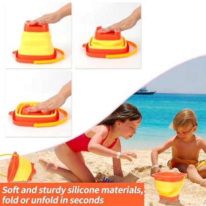 Kids Fishing Net - Telescopic Landing Net with Aluminum Pole Handle, Collapsible Bucket Sand Pail, Butterfly Net for Outdoor Play - color: Orange