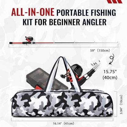 WIDDEN Kids Fishing Pole, Youth Fishing Rod and Reel Combo - Telescopic Portable Fishing Pole with Tackle Box Bag Starter Anglers Set, Fishing Gear Kit for Boys Girls Teens Age 5-18 and Beginners - color: Red