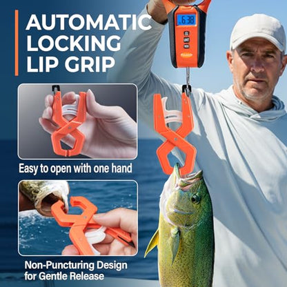 Fish Scale Floating Waterproof Digital Fishing Scale with Lip Grip, Replaceable Hook, LCD Display, 110lb Capacity, Auto Hold, Multiple Units(LB/OZ/KG), Included Measuring Tape – Ideal for Anglers