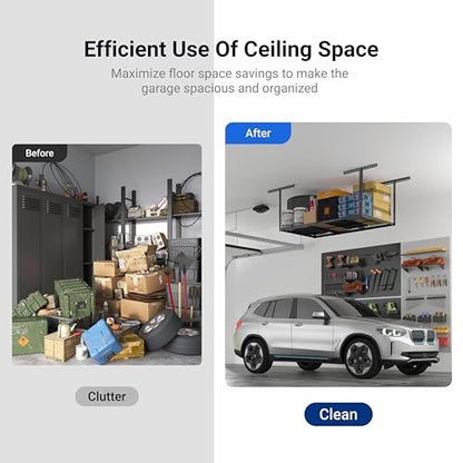 FLEXIMOUNTS 3x6 Overhead Garage Storage Adjustable Ceiling Rack 72" Length x 36" Width x 40" Height, 450lbs Weight Capacity, Black, Classic Series - color: Black, size: 3x6 ft