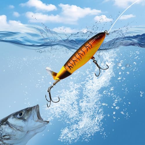 1-Pack Topwater Fishing Lures & Crankbaits Set - High-Action Popper Bass Lures with Rotating Tail, Saltwater/Freshwater Hard Baits for Trout, Pike, Catfish | Vibrating Lure Kit with Storage Box - color: orange