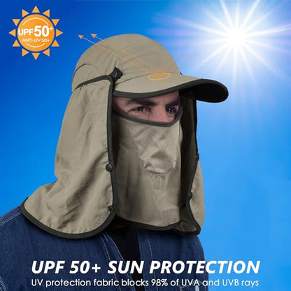 GADIEMKENSD UPF 50+ Folding Fishing Hat 360 Outdoor Sun Hat - color: Khaki
