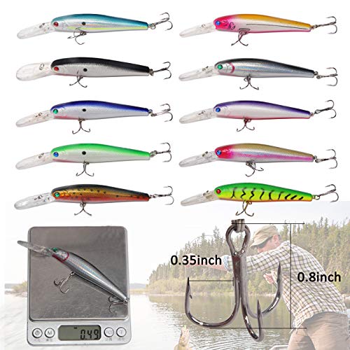 Fishing Lures Kit 10pcs Hard Bait Minnow Deep Diving Swimbait Life-Like Walleye Lures for Bass Trout Pike Freshwater Saltwater Fishing Bait