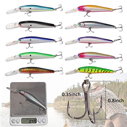 Fishing Lures Kit 10pcs Hard Bait Minnow Deep Diving Swimbait Life-Like Walleye Lures for Bass Trout Pike Freshwater Saltwater Fishing Bait