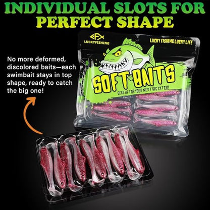 LUCKYFISHING Paddle Tail Swimbaits Soft Plastic Swimbaits Soft Baits for Bass Fishing Trout Crappie Walleye Freshwater Saltwater 10/16/20 PCS Soft Plastic Baits 4/3.5/3/2.5 Inch - color: Pink, size: 3.5 inch-10pcs