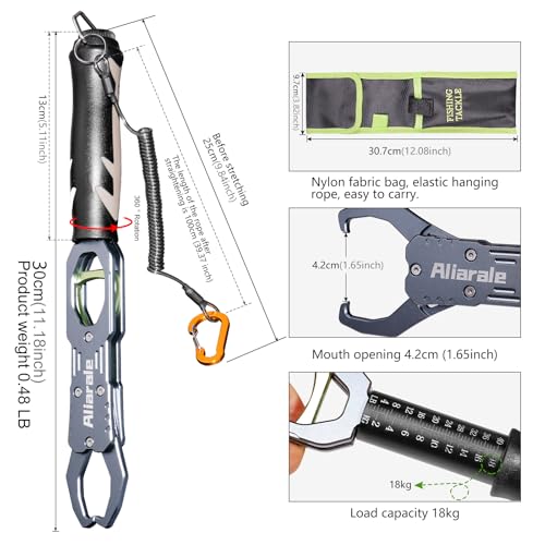 Fish Lip Gripper Fish Scales Professional Fish Holder Aluminium Alloy Material Grabber 40 Pound Fish Lip Grip Tool with Weight Scale and 360 Degree Rotation,Fish Grabber Clip Fish Control Tackle - size: Gripper Only