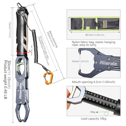 Fish Lip Gripper Fish Scales Professional Fish Holder Aluminium Alloy Material Grabber 40 Pound Fish Lip Grip Tool with Weight Scale and 360 Degree Rotation,Fish Grabber Clip Fish Control Tackle - size: Gripper Only