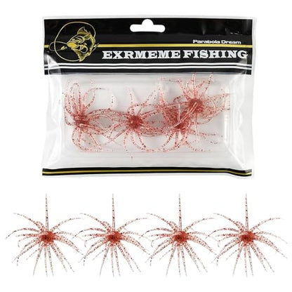 JSCARLIFE Sea Urchin Soft Fishing Lures 4Pcs, 2.75” Floating TPE Swimbait with Flash Sequins, Multi-Tentacle Bass Trout Lure for Freshwater Saltwater - color: Red