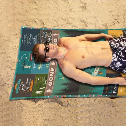 Gifts for Men & Boys: Microfiber Fishing Beach Towel - 63" x 31.5" - color: Fishing Towel
