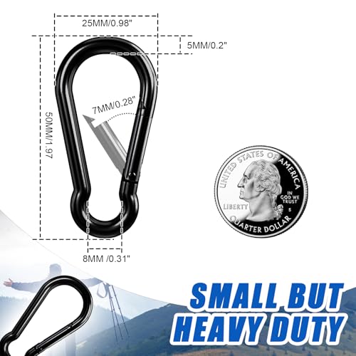 Small Carabiner Clip Hook, 1.97 inch 10 pcs Black Heavy Duty Spring Snap Hook Key Chain, Carabiners Clips for Outdoor Camping, Swing Set, Hammock, Hiking Travel, Fishing, Quick Link Keychain - size: M5-1.97"