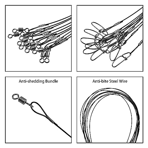 Fishing Wire Leaders Saltwater, 15pcs Heavy Duty 150LB Stainless Steel Line Leaders with Rolling Swivels and Snaps Nylon-Coated Saltwater Line Wire Leader Connect Tackle Lures Rig or Hooks 19.7inch - color: Black