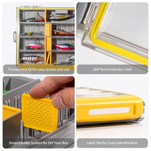 RUNCL 3700 Standard Fishing Tackle Box, Waterproof Floating Lure Storage Box with Adjustable Dividers, Clear Rust-Proof Utility Tray for Terminal Tackle, Hooks and Sinkers - color: 3700 Standard