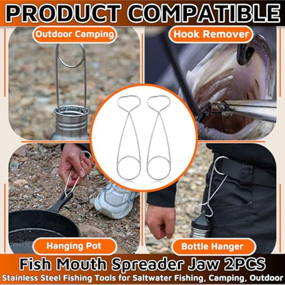 2PACK Fish Mouth Spreader Jaw，6 Inch Water Bottle Hanger Hook Rack，Fish Mouth Jaw Spreaders Portable Fishs Hook Remover Tool Kit Stainless Steel Fishing Tools for Fishing Saltwater Camping Outdoor