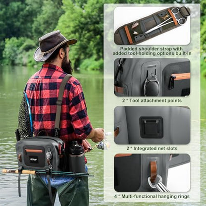 Goture Waterproof Fishing Waist Pack,IPX8 840D TPU Large Tackle Bag with Rod Holder,Airtight Zipper Closure,Detachable Water Bottle Holder, 10L Fly Fishing Bag with Adjustable Strap,Sling Fanny Pack - color: B2:10L Gray Waterproof Tackle Bag