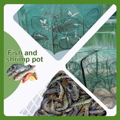 The Magic Foldable Fishing Trap, Folding Fishing Net，2024 Upgrade Auto-Foldable Strengthened Fishing Trap Net, Minnow Traps for Bait Fish，Fish Traps，Crawfish Trap，Minnow Trap - color: 8Holes