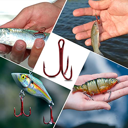 Fishing Red Treble Hooks- 80/120pcs Sharp Round Bend Barbed Treble Hook High-Carbon Steel Triple Hooks for Bass Trout Saltwater Freshwater Size 1/0 1 2 4 6 8 10 12 14 - color: RED, size: 120PCS-6#