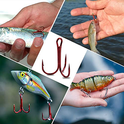 Fishing Red Treble Hooks- 80/120pcs Sharp Round Bend Barbed Treble Hook High-Carbon Steel Triple Hooks for Bass Trout Saltwater Freshwater Size 1/0 1 2 4 6 8 10 12 14 - color: RED, size: 120PCS-6#