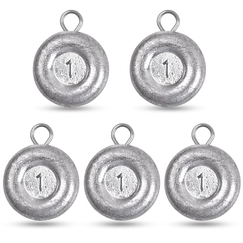 Disc Sinkers Fishing Weights, Flat Coin Sinkers Saltwater Surf Fishing Weights for Catfishing Drifting Trolling Bottom Saltwater Fishing Tackle 1oz 2oz 3oz 4oz 5oz 6oz 8oz - style: 1 Ounce, 5 Pack