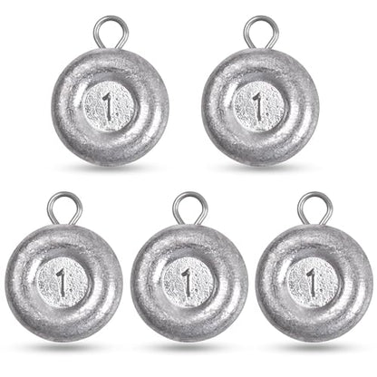 Disc Sinkers Fishing Weights, Flat Coin Sinkers Saltwater Surf Fishing Weights for Catfishing Drifting Trolling Bottom Saltwater Fishing Tackle 1oz 2oz 3oz 4oz 5oz 6oz 8oz - style: 1 Ounce, 5 Pack