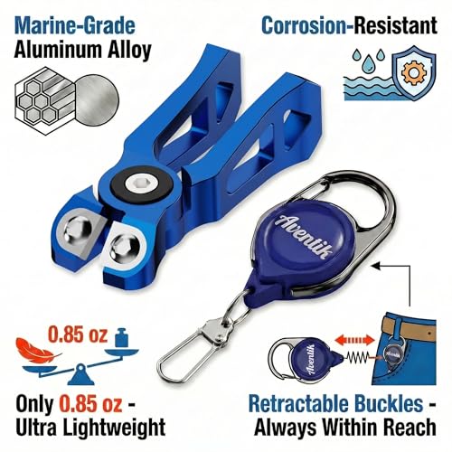 Fishing Line Cutter with Retractable Buckles, Tungsten Carbide Blade & Central Locking - Smooth, Corrosion-Resistant Cuts for Braid, Mono, Fluoro in Saltwater Fishing - style: Blue-Fishing Line Cutter