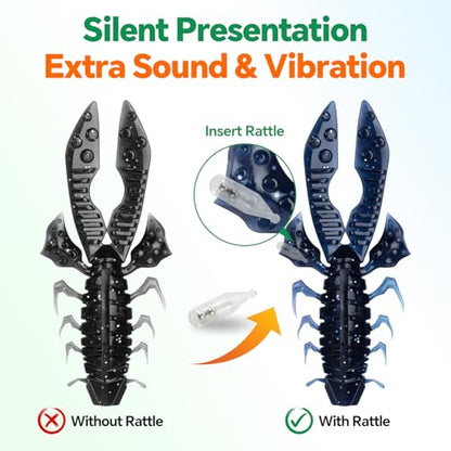 Crawfish Lure 5.5", Soft Plastic Crawdad Creature Bait with Rattles, Weedless Bass Fishing Lure, Realistic Fishing Lures for Freshwater & Saltwater, 3 Pack Red Green Blue - color: Blue (box)