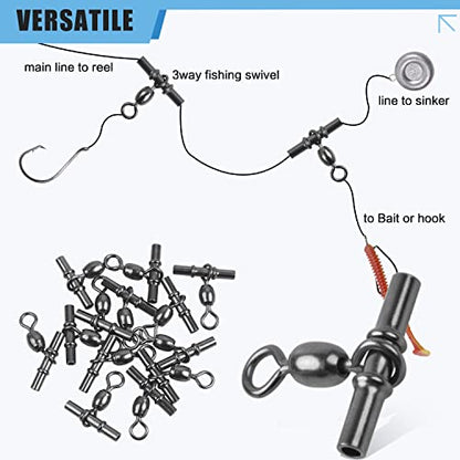 Fishing Cross Line 3 Way Swivel,40pcs T-Shape Sleeve Swivels Heavy Duty Crimp Crane Swivel Brass Triple Swivels for Deep Drop Rigs Saltwater Fishing Tackle - size: 1/0-133lb-40PCS