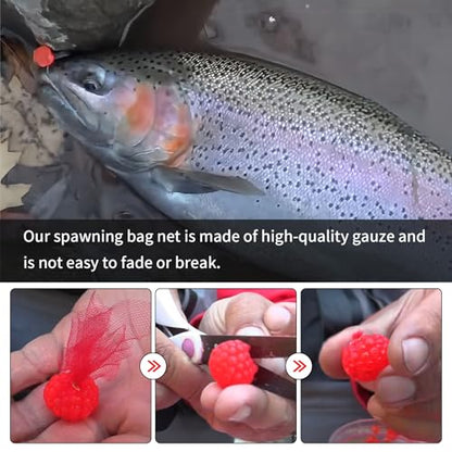 Philbinden 72 FT Fishing Soft Spawn Net,3'' Wide Fishing Spawn Sack Mesh Catfish Bait Holder Fishing Accessories for Roe Bags Fishing Equipment Tackle Kit - color: red