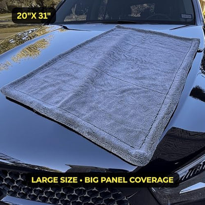 Sleek Max Dry 2000GSM Car Drying Towel 20x31, Black | Ultra-plush twist-loop microfiber, maximum absorption, soft on paint, double-sided, cars, trucks, SUVs & full-vehicle drying - color: Black